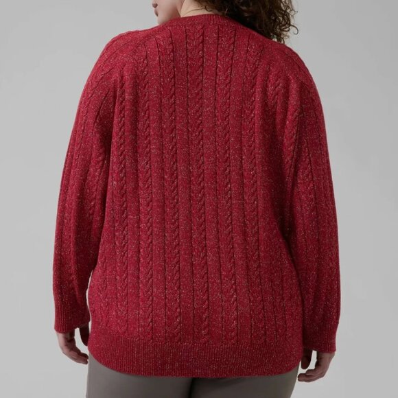Athleta Crossroads Crewneck Sweater Red Cable Knit Size 2X Metallic Pullover - Picture 5 of 7